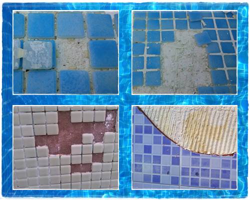 Caída de fichas de gresite o azulejos Pegado de fichas de gresite y azulejos caídos