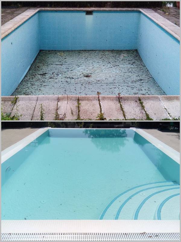 Piscina antes y después de ser rehabilitada completamente en Córdoba Piscina antes y después de reformar y reparar